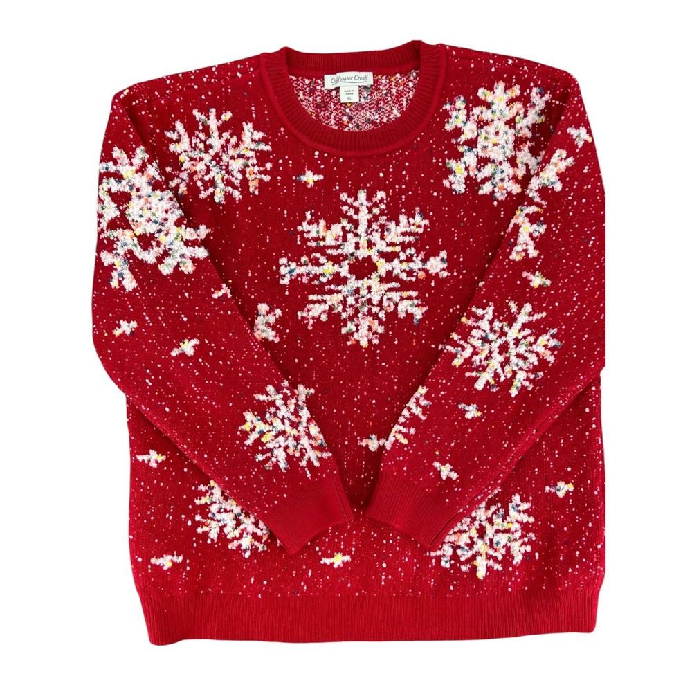 Coldwater Creek Red Snowflake Confetti Knit Sweater Petite Large
